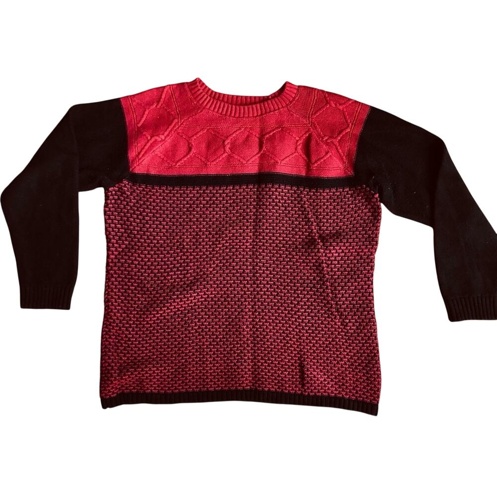 Karen Scott Vintage Y2K Crewneck Textured Red Black Sweater Women's Size XL